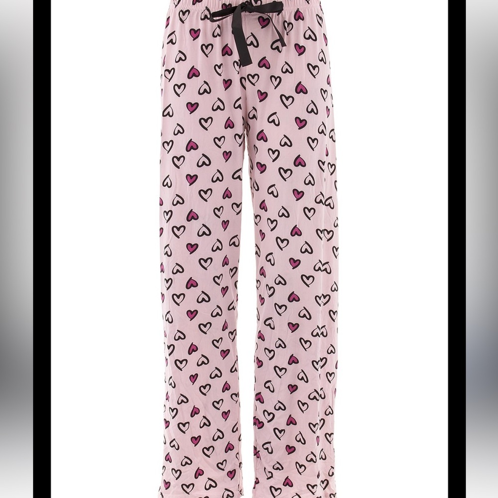 Heart Print Pajama Lounge Pants | Sleepwear Bottoms | Pink White Hearts